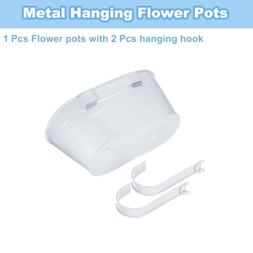 uxcell Rail Planter for Outdoor Plants, 4 Pcs 11" Iron Wall Hanging Planters Fence Railing Balcony Planters with Drainage Holes and Detachable Hooks, White - color: White