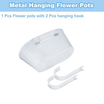uxcell Rail Planter for Outdoor Plants, 4 Pcs 11" Iron Wall Hanging Planters Fence Railing Balcony Planters with Drainage Holes and Detachable Hooks, White - color: White