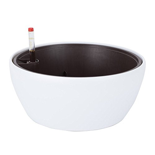 Vencer 11 Inch Plastic Round Self Watering Planter,Water Indicator,Modern Decorative Planter Pot for All House Plants Flowers, Herbs, Vegetables, Tropical,White,VF-048 - color: White