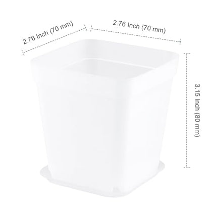 PINGEUI 150 Pcs Nursery Plant Pots, 3Inch Clear Square Herb Pots with Saucers, for Home, Office, Garden