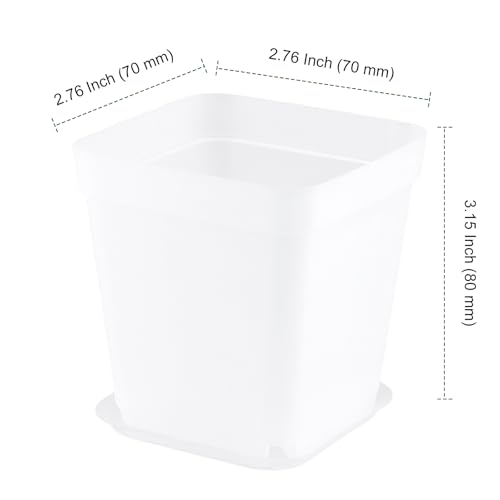 PINGEUI 150 Pcs Nursery Plant Pots, 3Inch Clear Square Herb Pots with Saucers, for Home, Office, Garden