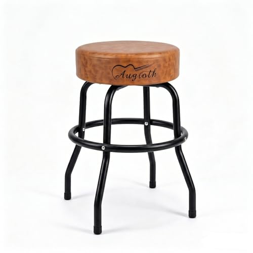 Rotatable Guitar Stool GT-22, Footrest Support, Leather, Brown