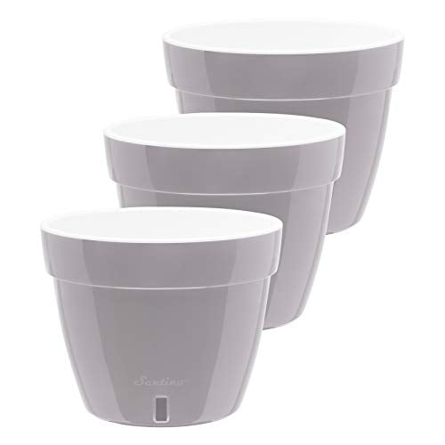 DECOPOTS - 3 Pack - Self Watering Planter - Modern Flower Pot with Water Level Indicator - 6.3" Tall - for All House Plants, Flowers, Herbs (Diameter 7.9", Grey - White) - color: Grey/White, size: 7.9 - Set of 3