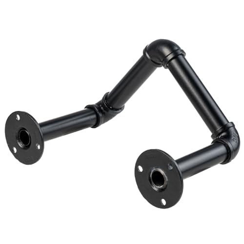 MyGift Black Metal Pipe Garden Hose Holder, Wall Mounted Hose Rack - color: Black