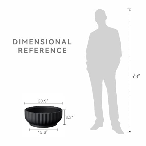 Kante Large Round Shallow Black Concrete Planter 20.9" Dia, Outdoor - color: Black, size: 20.9"w x 8.3"h