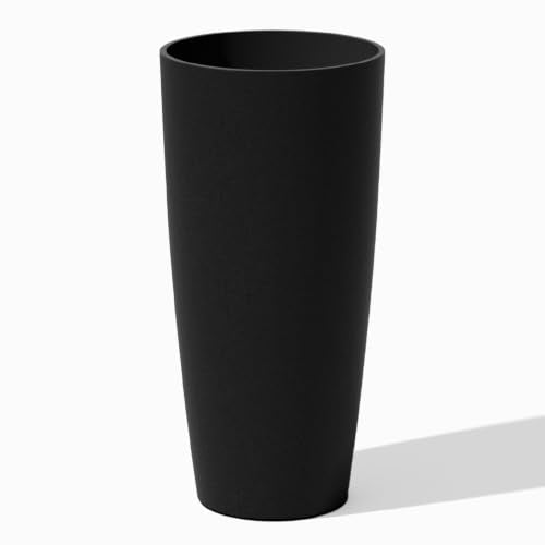Veradek Mason Series Vega Planter - Tall Round Outdoor Planter with Shelf - color: Black, size: 28 inch