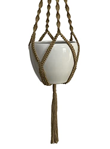 4 Legs Natural Hemp Rope Macrame Plant Hangers Hanging Planter Holders Haning Baskets, 48-inches for 10-12" Pot (Light Brown-Hemp) - color: Light Brown-hemp