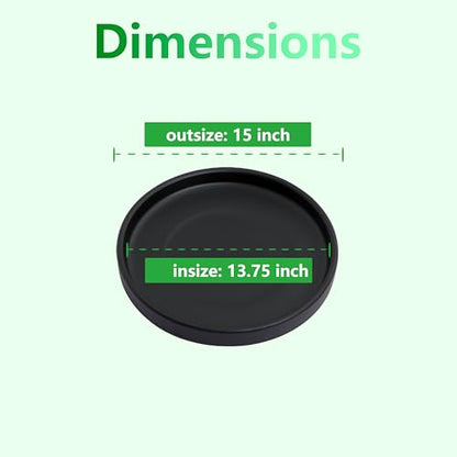 15 Inch Large Ceramic Saucer - Drainage Tray for Plant Pot (Matte Black) - color: Black, size: 15"