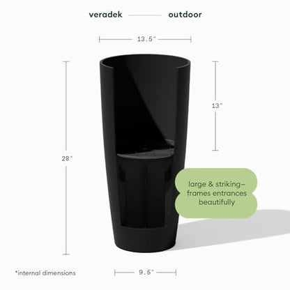 Veradek Mason Series Vega Planter - Tall Round Outdoor Planter with Shelf - color: Black, size: 28 inch