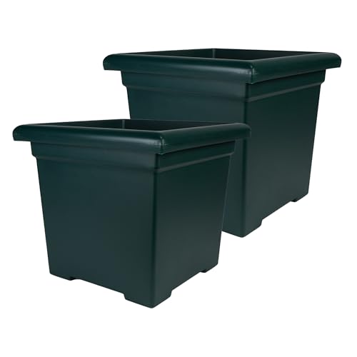 The HC Companies Accent Square Plant Pot, 12.5 Inch, Evergreen, 2-Pack - color: Evergreen, size: 12.5" (Pack of 2)