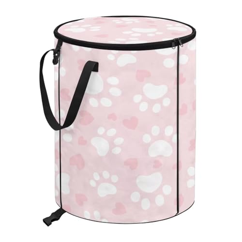BIGCARJOB Dog Paw Collapsible Garbage Can Trash Can Outside Waterproof Recycling Bin Storage Bag Trash Bin with Lid and Clip, 22.83x17.71 in - color: Dog Paw