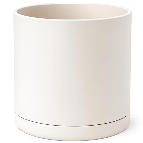 D'vine Dev Plastic Planter Pot with Saucer, 16 in, Oatmeal, 74-X-H-5 - color: Oatmeal, size: 16 Inch