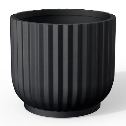Kante Accent Round Pedestal Black Concrete Planter 14" Dia, Outdoor - color: Black, size: 14"w x 11.8"h
