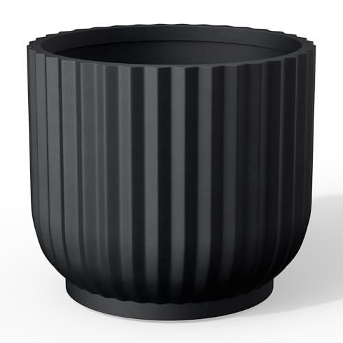 Kante Accent Round Pedestal Black Concrete Planter 14" Dia, Outdoor - color: Black, size: 14"w x 11.8"h
