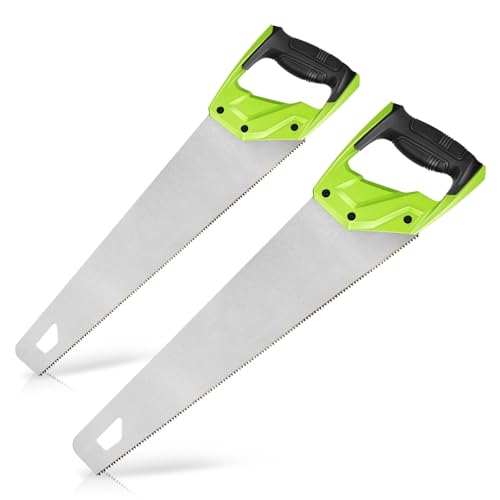 Auto Dynasty [2 Pcs] 17" Handsaw Fine-cuts Wood Saw with Non-Slip Comfort Grip for Sawing, Trimming, Gardening, Cutting Wood, Drywall, Plastic Pipes, Sharp Blade, Green - style: 2pcs 17" Hand Saw