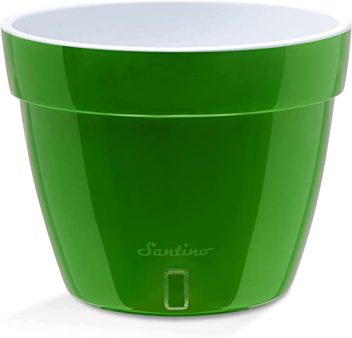 Santino AST 10.6 Inch Self Watering Planter Green-Gold/White for Indoor Plants - Premium Quality Plastic Pot with Water Level Indicator for All House Herbs, Plants, African Violets and Dahlias - color: Green-gold/White, size: 10.6-Inch
