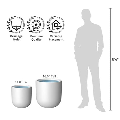 Kante Small Round Capsule White Concrete Planter 11" Dia, Outdoor - color: White, size: 11.0"Dia x 11.0"H