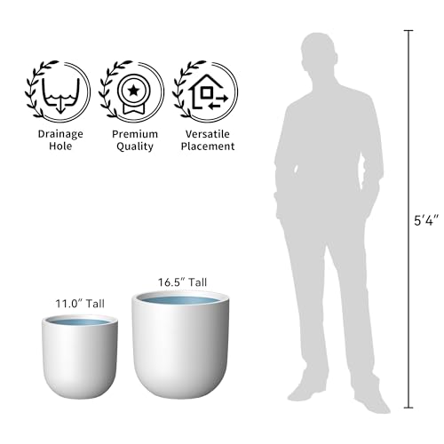 Kante Large Round Capsule White Concrete Planter 16.5" Dia, Outdoor - color: White, size: 16.5"Dia x 16.5"H