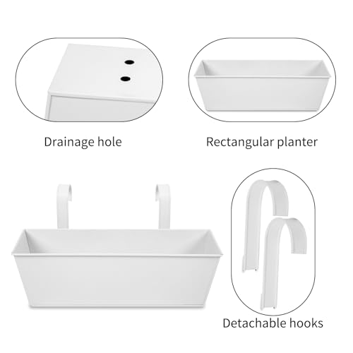 16 Inch Railing Planters Box Metal Hanging Flower Pot 5 Pcs - color: White-5pcs
