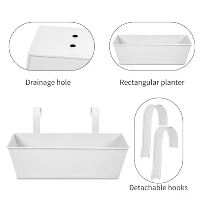 16 Inch Railing Planters Box Metal Hanging Flower Pot 5 Pcs - color: White-5pcs