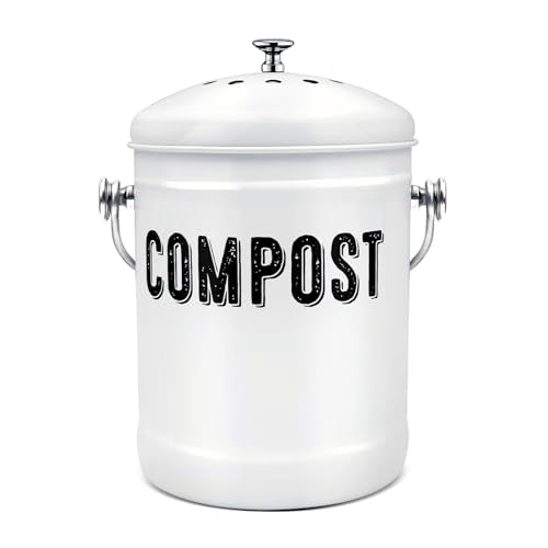 ENLOY Kitchen Countertop Compost Bin, 1.3 Gallon, Stainless Steel, White - color: White