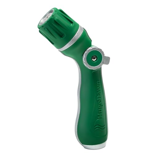 HugeDawn Garden Hose Nozzle, Heavy Duty High Pressure Metal Hose Spray Nozzle with 30% Greater Water High Flow, 3 Spray Patterns, Non-Slip Thumb Control for Quick Watering & Cleaning (Green) - color: Green