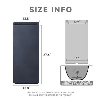 Kante Charcoal Concrete Planter 27.6" Tall All-Weather Square Large Pot - color: Dark Gray, size: 27.6" H