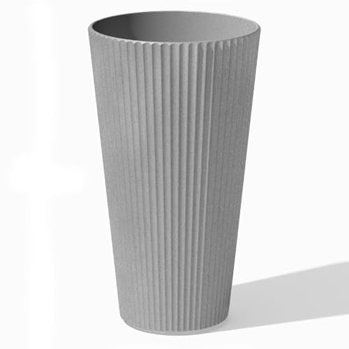 Veradek Demi Series Tall Planter - Tall Tapered Outdoor Planter with Shelf - color: Gray, style: Narrow Groove