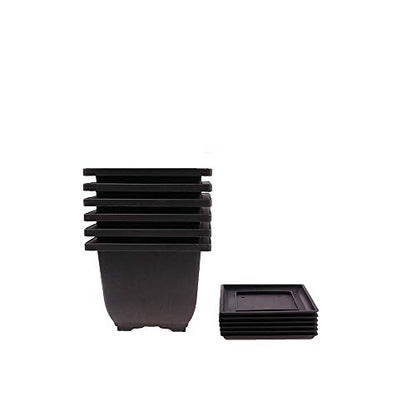 MUZHI 6PCS/Pack Retro Style Deep Square Small Bonsai Training Pots with Tray, Mini Plastic Mocha Garden Flower Pot 5" - size: 6pcs small deep square 5"