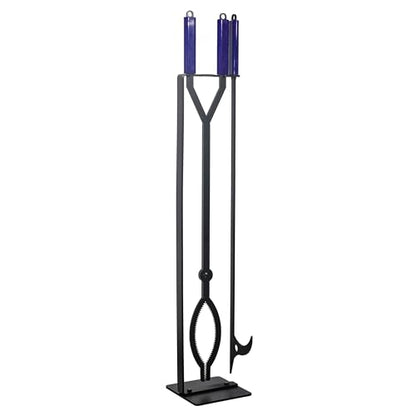 40in Heavy Duty Fire Pit Tools Set, Wrought Iron - size: 40in fire tongs poker set with stand