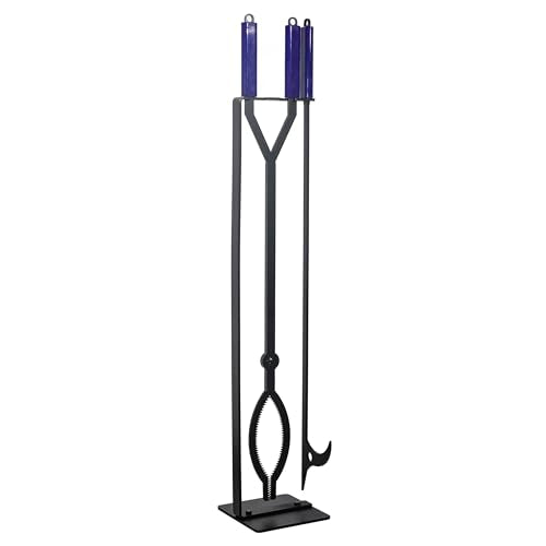 40in Heavy Duty Fire Pit Tools Set, Wrought Iron - size: 40in fire tongs poker set with stand