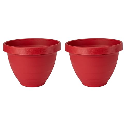 The HC Companies Rings Flower Planter - Self Watering Plant Pots for Herbs & More - Round Lightweight Outdoor & Indoor Planter (8" Warm Red, Pack of 2) - color: Warm Red, size: 8" (Pack of 2)