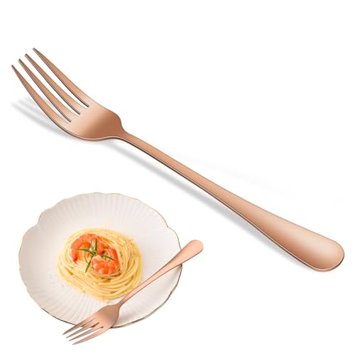 Dinner Forks Set, 8-Piece Rose Gold Stainless Steel Silverware Forks For Kitchen, 8 Inch Mirror Finishing Metal Forks - color: Rose Gold