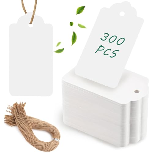 SallyFashion 300PCS White Gift Tags with String, 1.6 X 2.8 inches - color: White