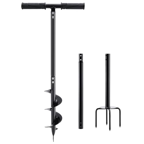 2 in 1 Hand Drill Auger Post Hole Digger, 4" x 42" Manual Garden Spiral Drill with T Shaped Handle for Digging Planting Bulb Bedding