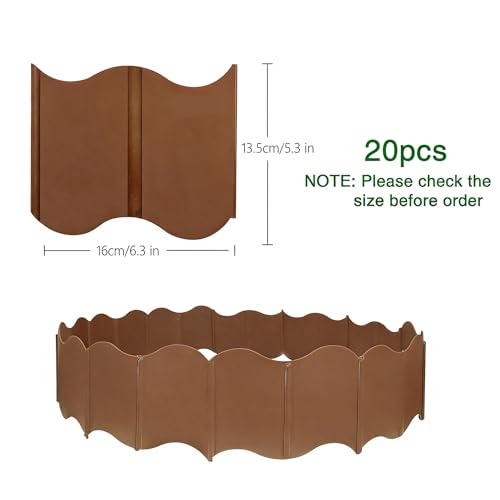 EEOCWF 20 Pcs Garden Edging Border, 10.5ft No Dig Plastic Landscape Borders, 5.3 inch Tall Interlock Decorative Gardens Fences Edging, Flexible Lawn Flower Bed Border, for DIY Patio Walkway Yard - color: Brown