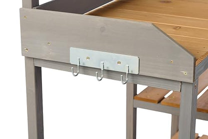 42'' Outdoor Potting Bench with Storage Cabinet Heavy Duty Planting Station Garden Work Table Seed Starting Wooden Workstation Spacious Work Surface for Backyard Balcony Brown and Gray