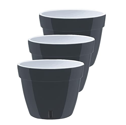 DECOPOTS - 3 Pack - Self Watering Planter - Modern Flower Pot with Water Level Indicator - 6.3" Tall - for All House Plants, Flowers, Herbs (Diameter 7.9", Graphite - White) - color: Graphite / White, size: 7.9 - Set of 3