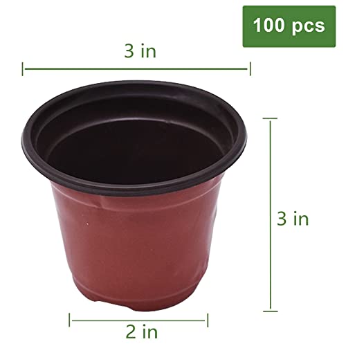 Plastic Planter Nursery Seedlings Pots - 3 Inches 100Pcs Flower Plant Container Seed Starting Pot for Outdoor Succulents Seedlings Cuttings Transplanting - size: 3 x 3 x 2 in