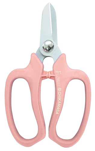 CHIKAMASA MF-9000, Precision Shears for Florists, Carbon Steel with Fluorine Coating and built-in wire cutter. For flower arrangement, fresh flowers, general gardening. Designed with florists. (Pink) - color: Pink