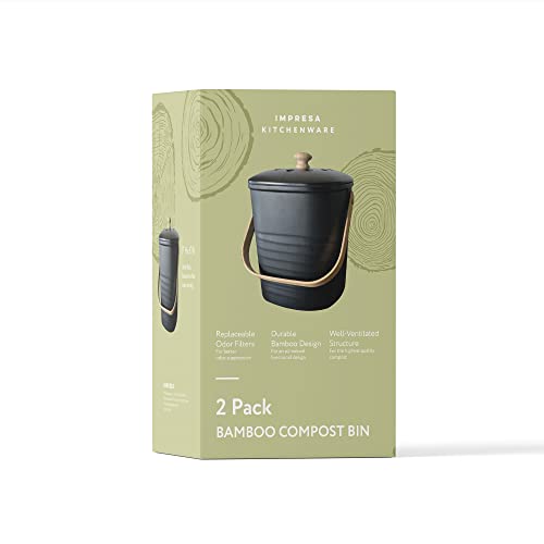 Impresa 2 Pack Bamboo Compost Bin for Kitchen – 1 Gallon Countertop Container with Lid & Indoor Food Waste Composter