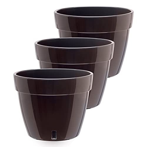 Gardenera 7.1" ASTI Self Watering Planter (Set of 3) in Black-Gold/Black - Modern Flower Pot with Water Level Indicator for All House Plants, Flowers, Herbs, Succulents and Hanging Plants - color: Black-gold/Black - Set of 3, size: 7.1 Inch
