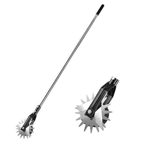 BARAYSTUS Wheel Rotary Edger Lawn Tool, Grass Edge Trimmer, Sidewalk Manual Lawn Edger, Strong 3 Sections Stainless Steel Handle with Cushion Grip, 58.3-Inch - color: black