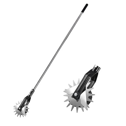 BARAYSTUS Wheel Rotary Edger Lawn Tool, Grass Edge Trimmer, Sidewalk Manual Lawn Edger, Strong 3 Sections Stainless Steel Handle with Cushion Grip, 58.3-Inch - color: black