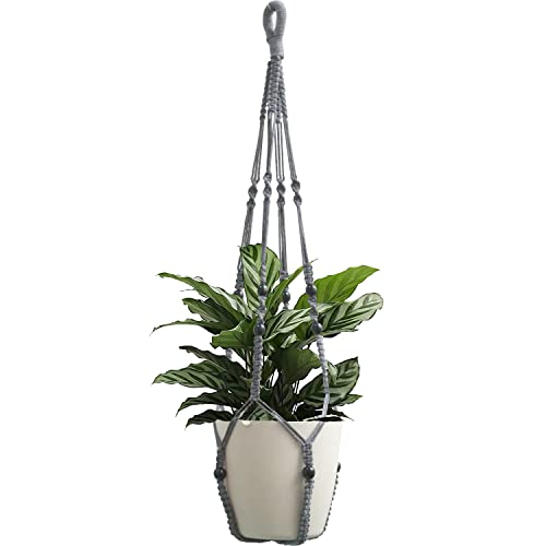 Macrame Plant Hanger Indoor Hanging with Wood Beads Macrame Planters No Tassel for Indoor Outdoor Boho Home Decor 35 Inch (Gray,1pc) - color: Gray