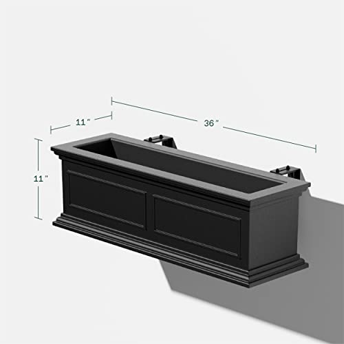 Veradek Brixton Series Plastic Railing Planter - Rectangular Planter for Outdoor Deck/Balcony | Crack-Resistant with Adjustable Rail Attachment | Classic Estate Design for Herbs, Succulents, Flowers - color: Black, size: 11"H x 11"W x 36"L - 1 Pack