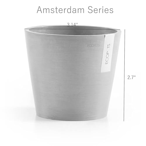Ecopots Amsterdam Mini Round Flower Planter, White Grey, 3" - color: White Grey, size: 3 Inches