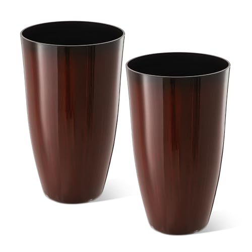 Glitzhome 23.5" H Oversized Tall Planter, Set of 2 Plastic Large Outdoor Planters with Drainage Holes, Gradient Red Faux Ceramic Finish, Large Flower Pots Round Plant Pots for Indoor Outdoor Patio - color: Gradient Red, size: 23.5" H