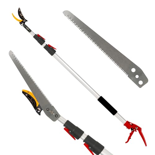 GATTLELIC 4.6-10 Ft Extendable Tree Pruner with Long Reach Pole Saw, Tree Trimmers Long Handle Pruner Cutting up to 1" Diameter, Telescoping Fruit Picker Pole for Tree Branch