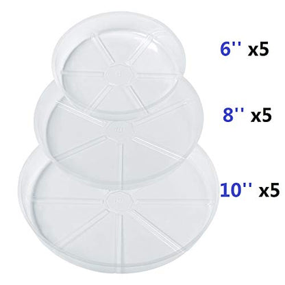 Idyllize 15 Pack, Assorted Sizes 6 8 10 Inch Clear Plastic Plant Saucer Drip Trays for pots, 5 Pieces of Each Size (Assorted Sizes 6'', 8'', 10'') - style: Lightweight